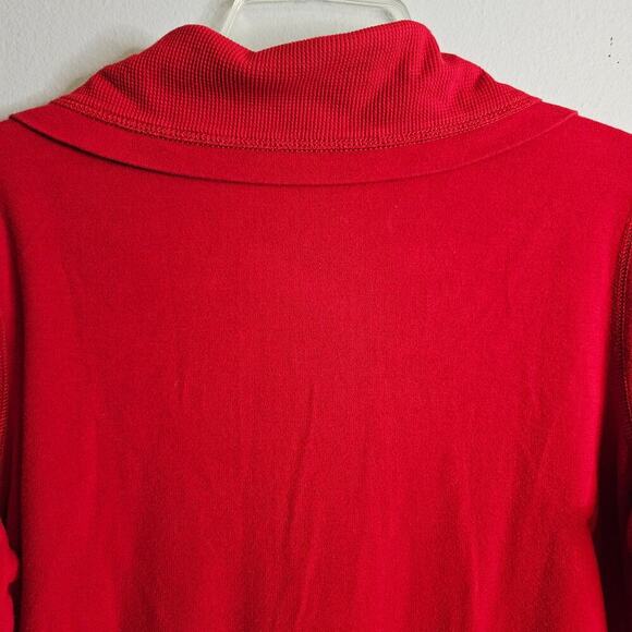 Chaps Ralph Lauren Womens Red Long Sleeve Knit Shirt Snap Front Stretch Size M - Picture 7 of 10